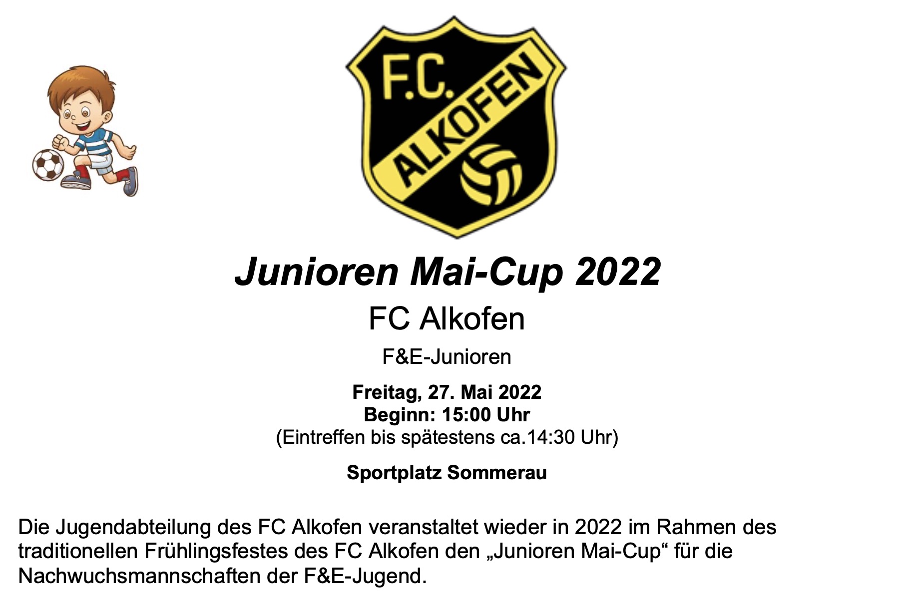 Anschreiben Einladung 6. Junioren Mai Cup 2022